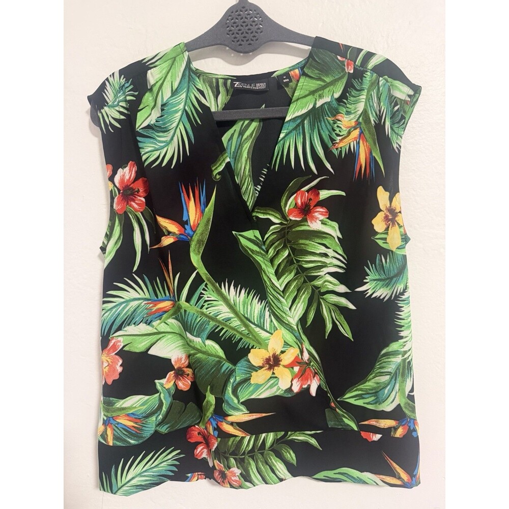 New York & Company 7th Avenue Tropical Floral Faux Wrap Top Medium